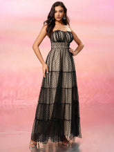 Strapless Waist-Cinched Flocked Polka Dot Tulle Evening Dress